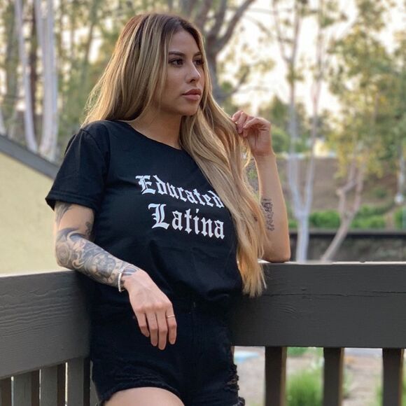 Black Tee Shirt Top Educated Latina - Picture 2 of 6